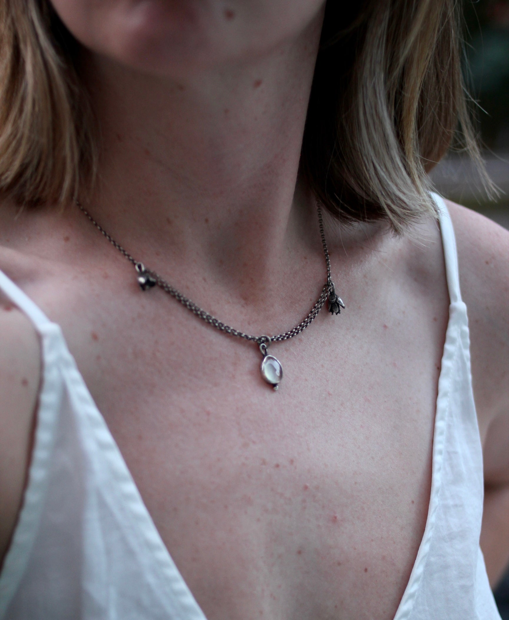 Prehnite Twin Cedar Cone Necklace