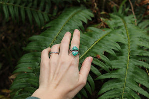 Twin Peaks Ring with Fox Turquoise - Size 6